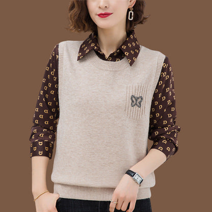 Women's fashionable knitted vest with decorative butterfly motif NOVAE