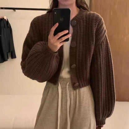 Women's chunky knit cardigan with voluminous sleeves and large buttons NOVAE