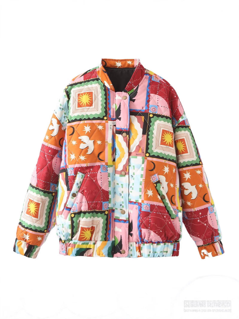 Women's quilted jacket with colorful patterns NOVAE