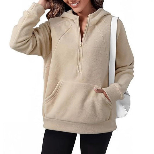 Women's fleece hooded shirt with practical kangaroo pocket NOVAE