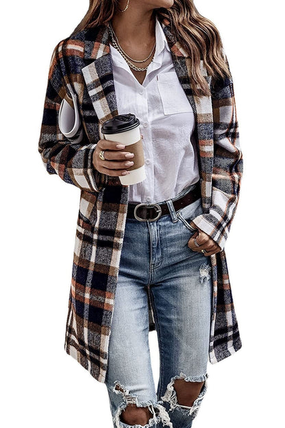 Women's Checked Oversized Coat with Stylish Pockets and Turn-Down Collar NOVAE