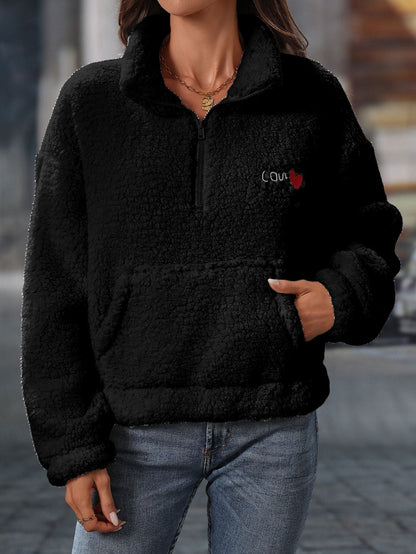 Women's Cozy Fleece Sweater with High Collar and Practical Pockets NOVAE