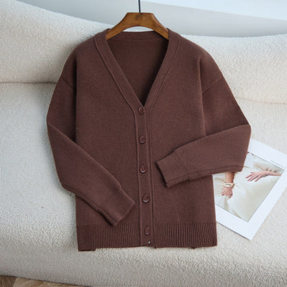 Women's cardigan with V-neck and fine rib texture NOVAE