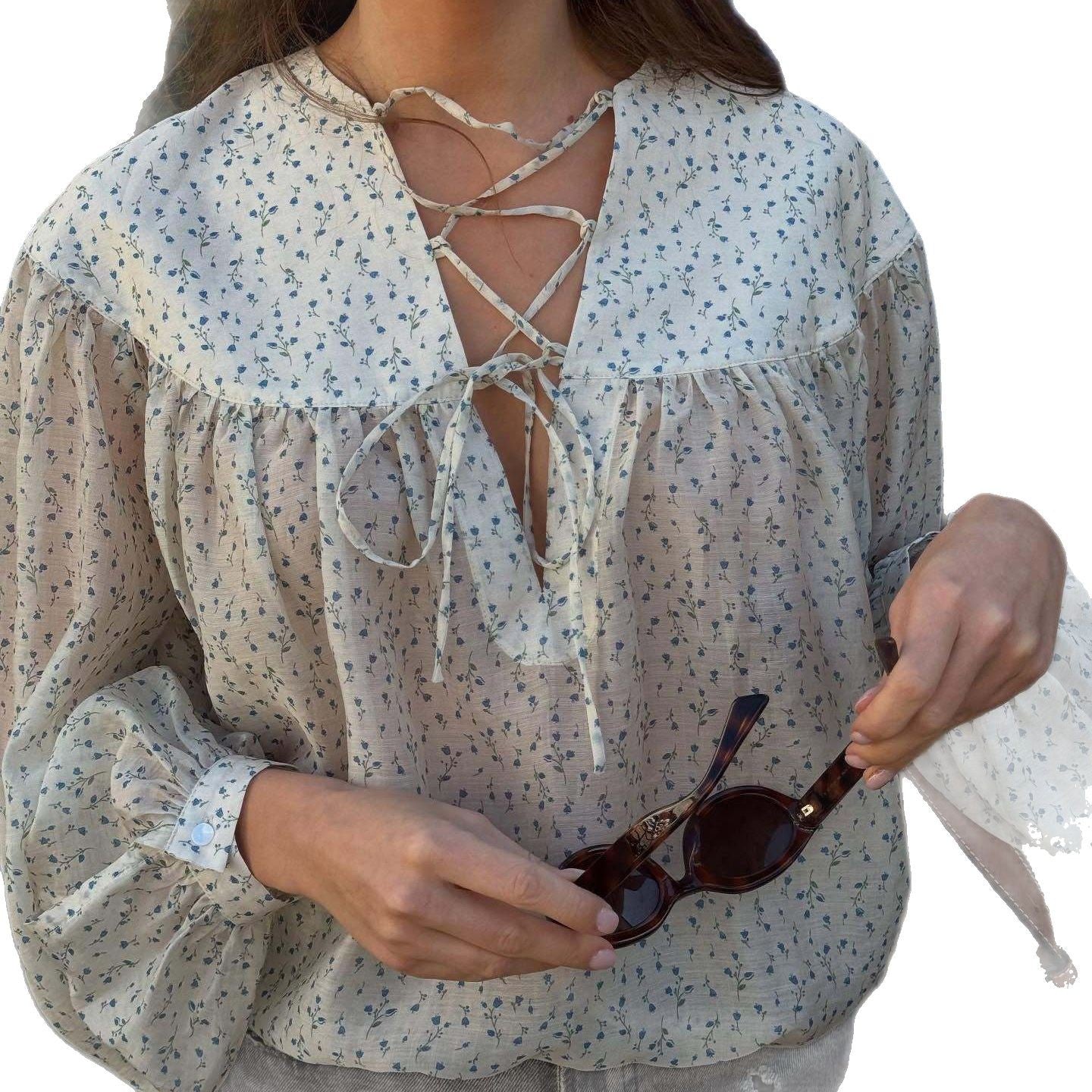 Women's blouse with playful lace detail NOVAE