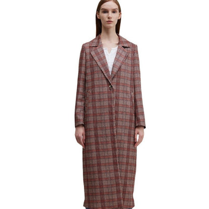 Women's elegant plaid coat with double button placket and relaxed cut NOVAE