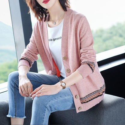 Women's cardigan with artistic embroidered details and button closure NOVAE
