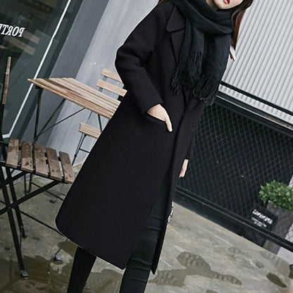 Women's Elegant Long Coat with Classic Lapels and Pockets NOVAE