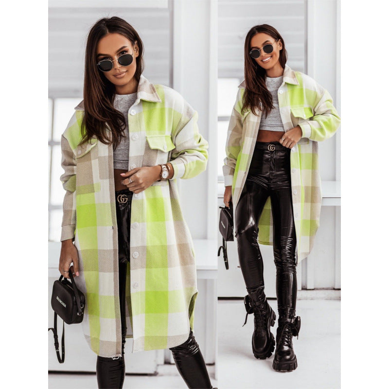Women's checked button-up coat with rounded hem NOVAE