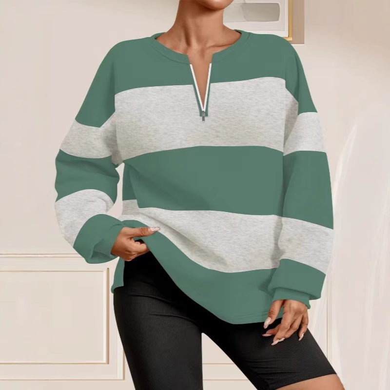 Women's long-sleeved sweatshirt with modern zipper and striped design NOVAE
