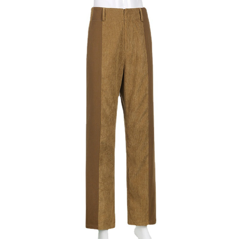 Women's elegant high-waisted corduroy trousers with wide leg NOVAE