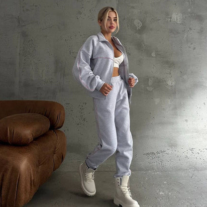 Women's cozy fleece tracksuit with high collar and zipper NOVAE