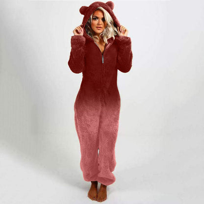 Women's Fleece Onesie with Hood and Gradient Design NOVAE