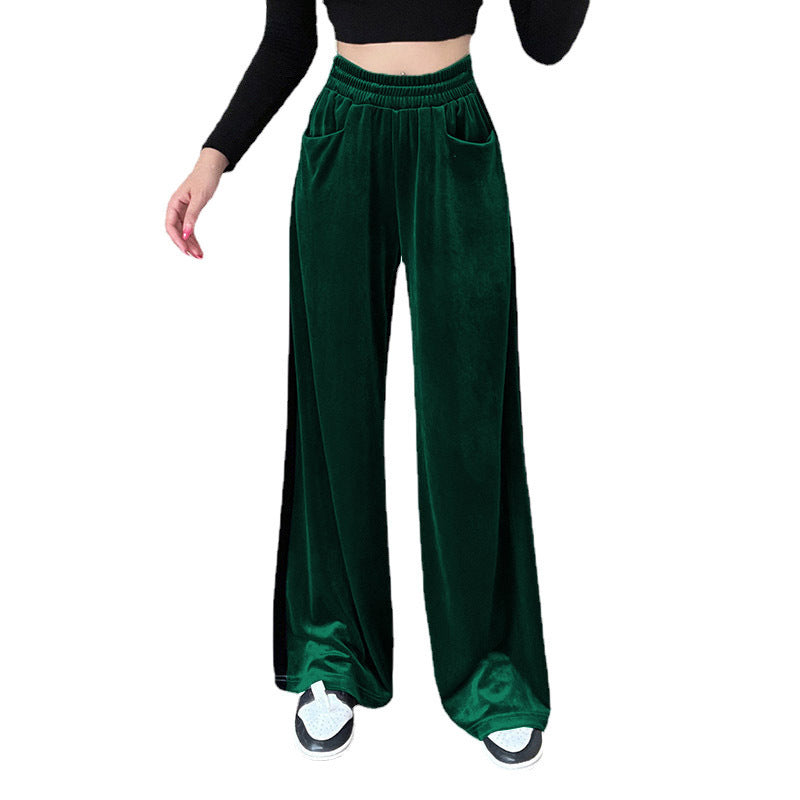 Women's wide-cut velour trousers with elasticated waistband and practical pockets NOVAE
