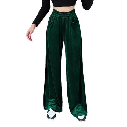 Women's wide-cut velour trousers with elasticated waistband and practical pockets NOVAE