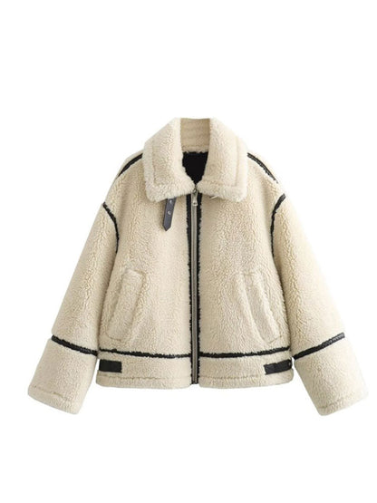 Women's cozy teddy fleece jacket with a chic collar NOVAE
