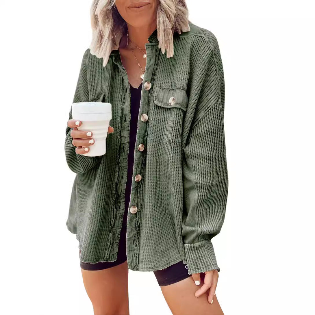 Women's Oversized Waffle Textured Shirt Jacket NOVAE
