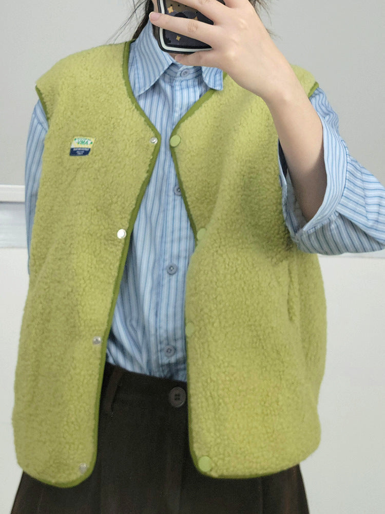 Women's soft and casual teddy vest with side pockets NOVAE