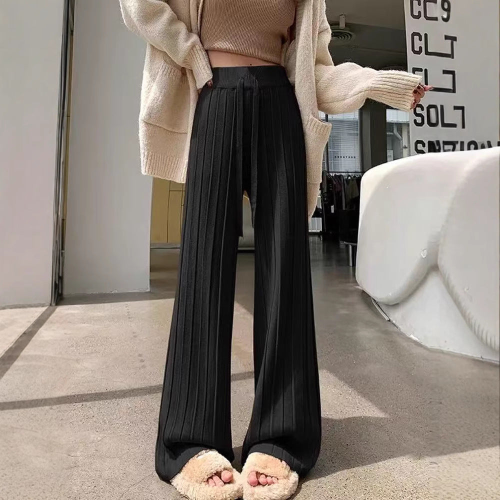 Women's wide-leg trousers with vertical stripe design and elastic waistband NOVAE