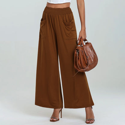 Women's wide-leg palazzo trousers with elasticated waistband and practical pockets NOVAE