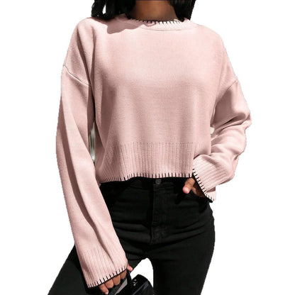 Women's casual cropped pullover with fine ribbing and elasticated waistband NOVAE