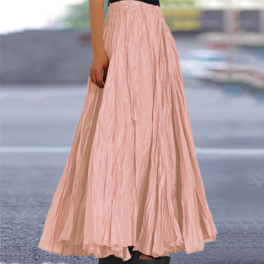 Women's long, flowing skirt with elastic waistband and modern texture NOVAE