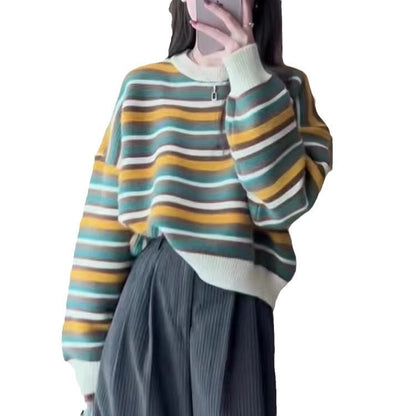 Women's striped sweater with a loose fit and fashionable details NOVAE