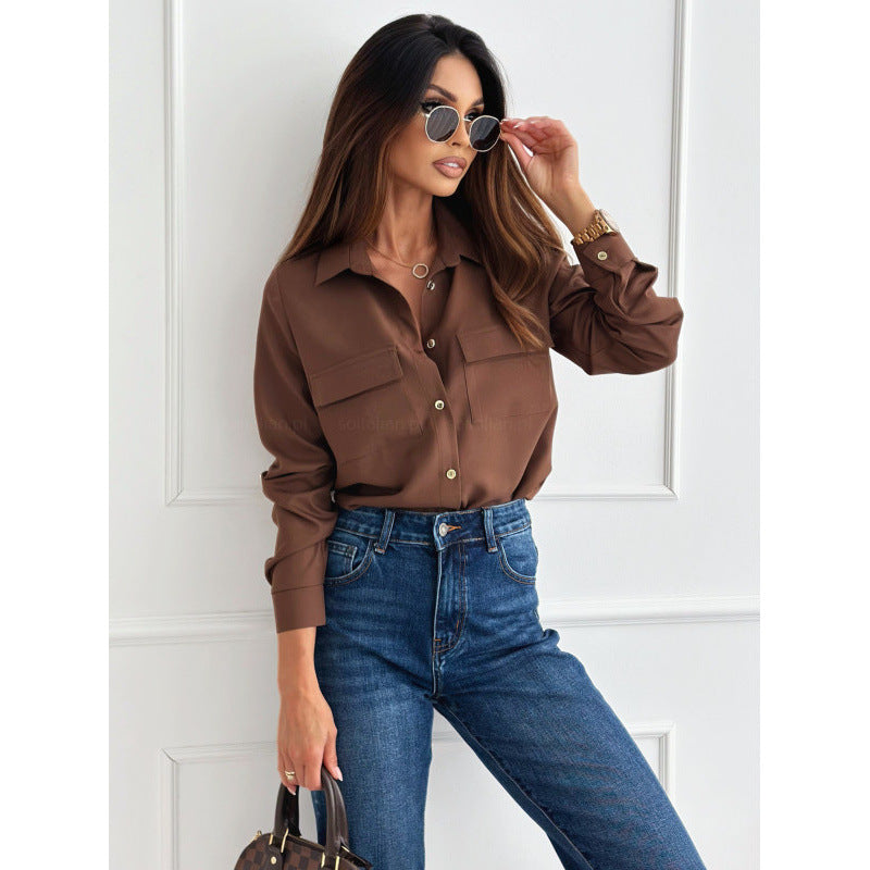 Women's fashionable blouse with pockets and button details NOVAE