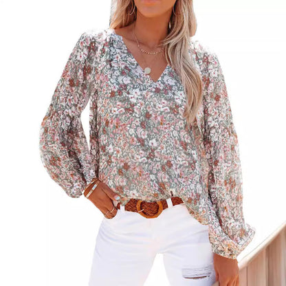 Women's blouse with floral patterns and airy sleeves NOVAE