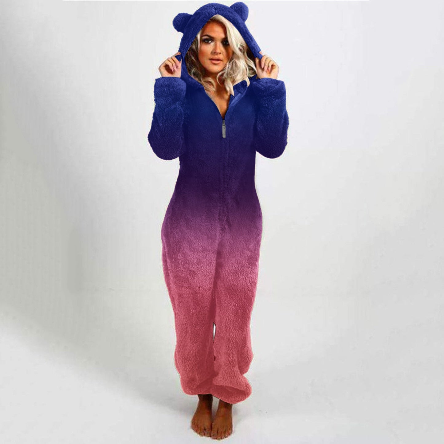Women's Fleece Onesie with Hood and Gradient Design NOVAE