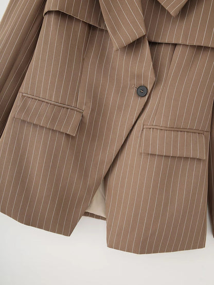 Women's fashionable blazer jacket with asymmetrical collar and elegant pinstripes NOVAE