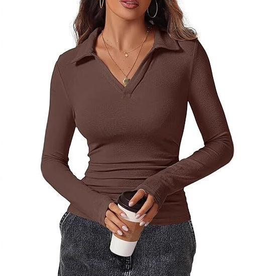 Women's fitted long-sleeved shirt with collar NOVAE