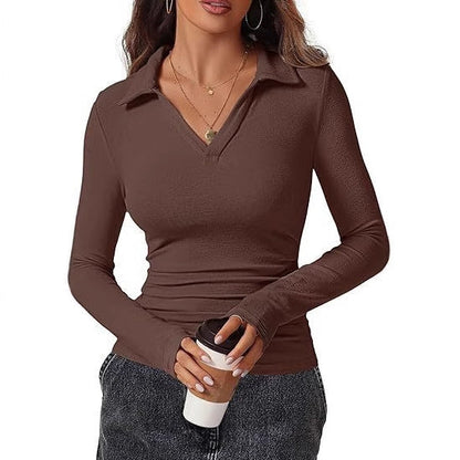 Women's fitted long-sleeved shirt with collar NOVAE