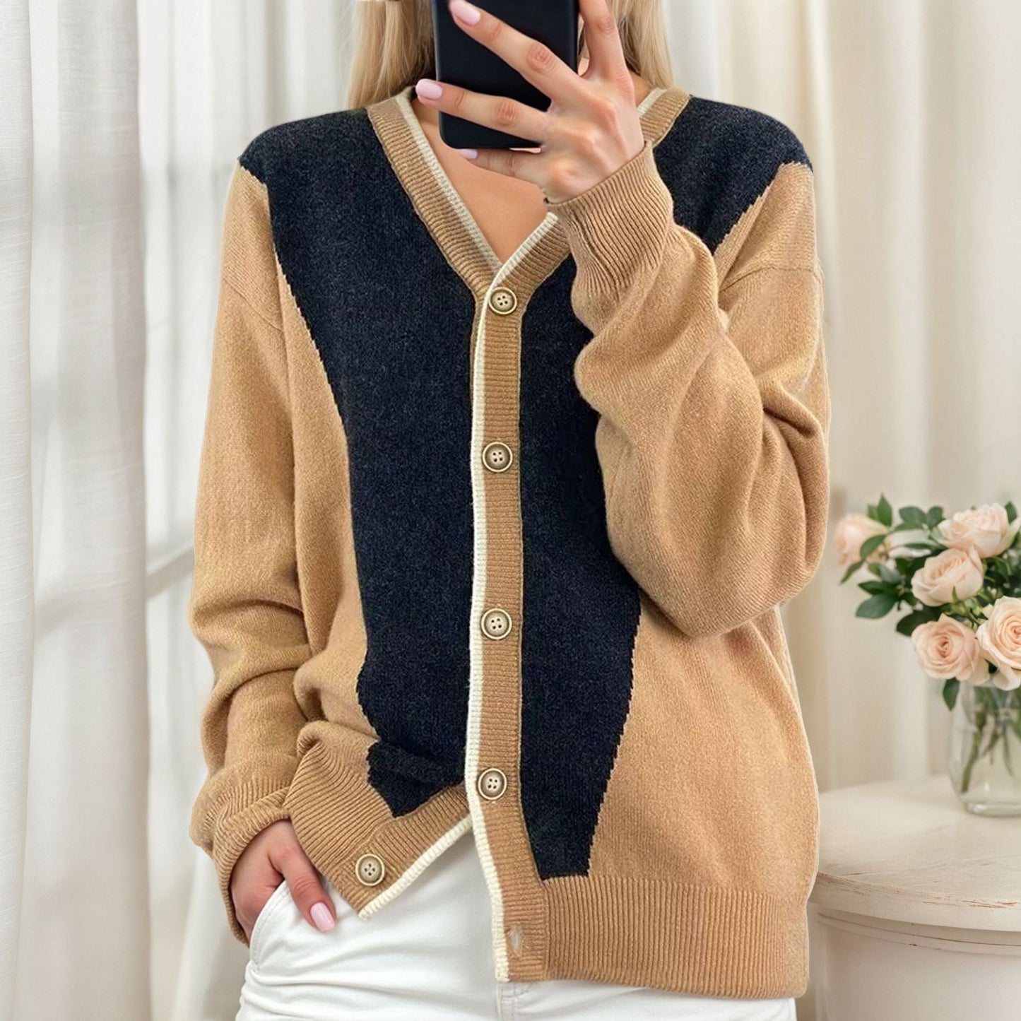 Women's lightweight cardigan with fashionable V-neck NOVAE