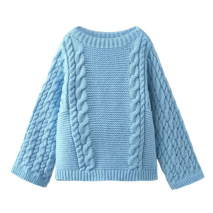 Women's cable-patterned, loose-fitting knit sweater NOVAE