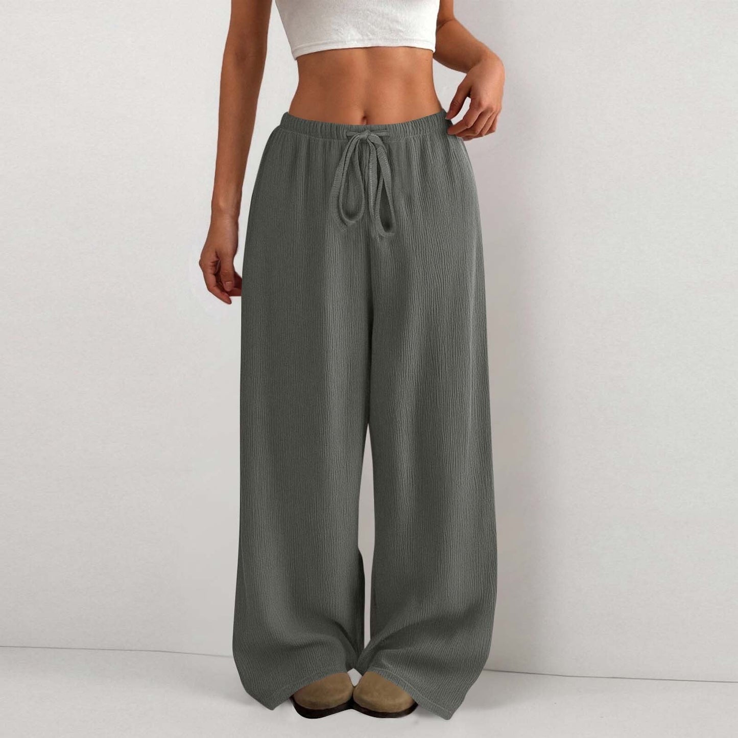 Women's wide-leg summer trousers made of lightweight fabric with elastic waistband NOVAE