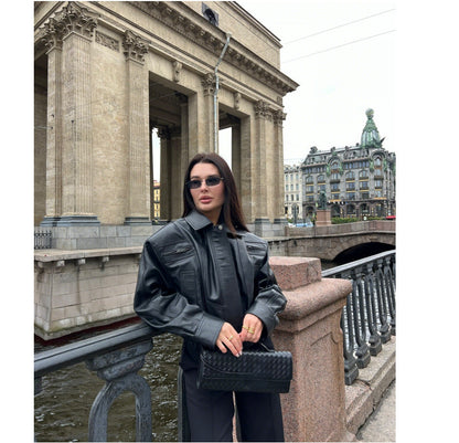 Women's snack leather jacket with a relaxed fit NOVAE