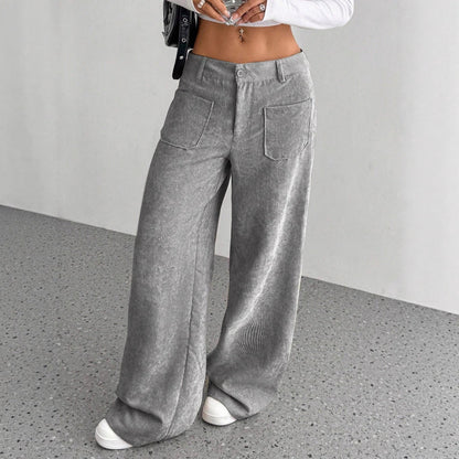 Women's wide-leg corduroy trousers with practical pockets NOVAE