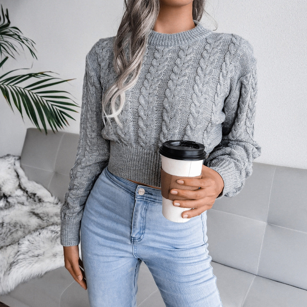 Women's chunky knit sweater with structured cable pattern and fitted cut NOVAE