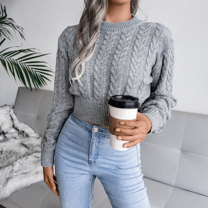 Women's chunky knit sweater with structured cable pattern and fitted cut NOVAE