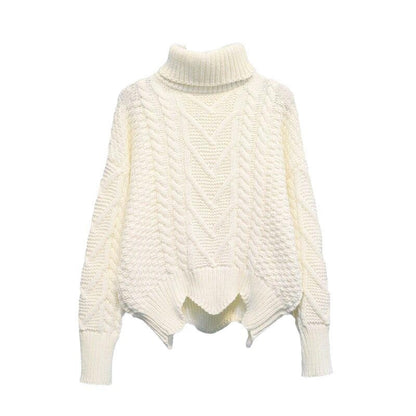 Women's chunky knit sweater with high collar and cable pattern NOVAE