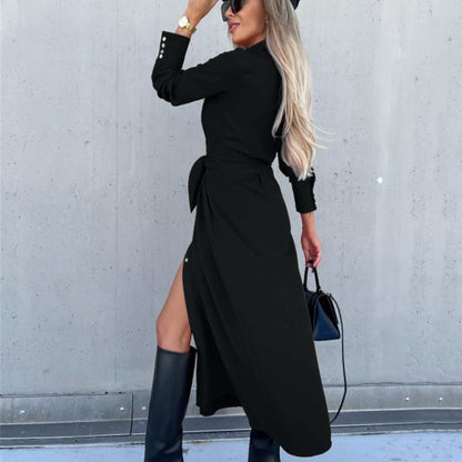Women's shirt dress with waist belt and slit NOVAE