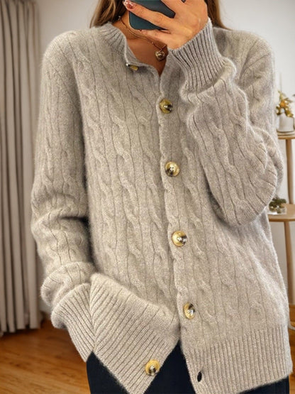Women's cashmere cardigan with button closure and textured cable knit pattern NOVAE