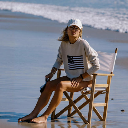 Women's fashionable sweater with USA flag appliqué NOVAE