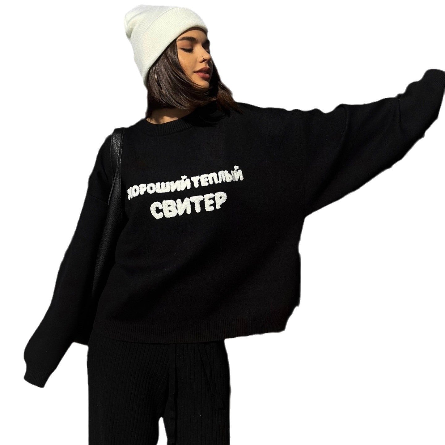 Women's casual oversized sweater with creative lettering and comfortable cut NOVAE
