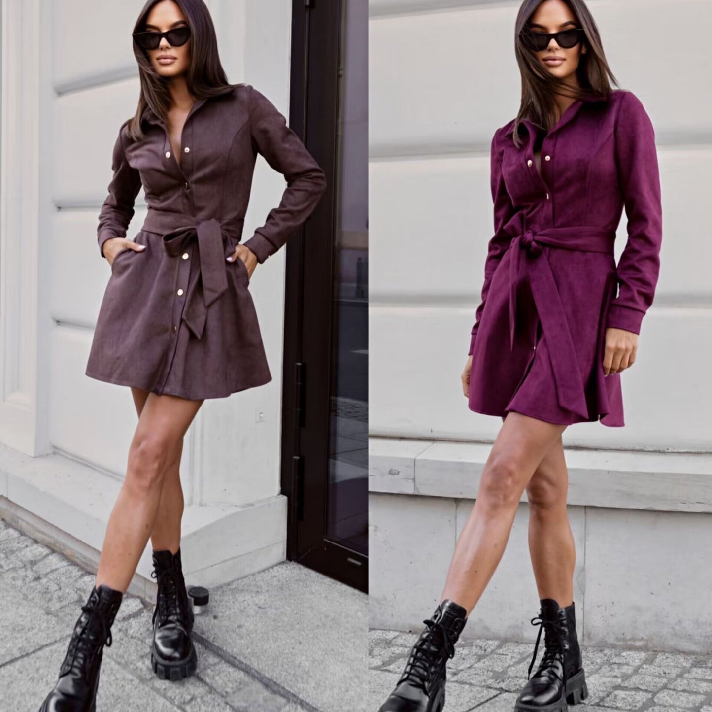 Women's shirt dress with waist belt and elegant button placket NOVAE