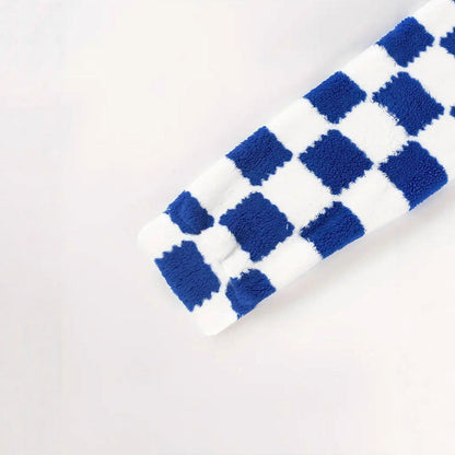 Women's plush jacket with check pattern and high collar NOVAE