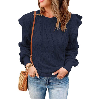 Women's knit sweater with ruffle details and textured design NOVAE