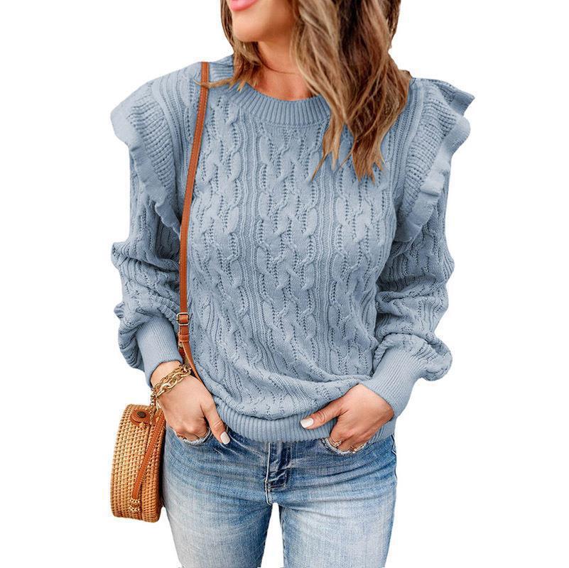 Women's knit sweater with ruffle details and textured design NOVAE