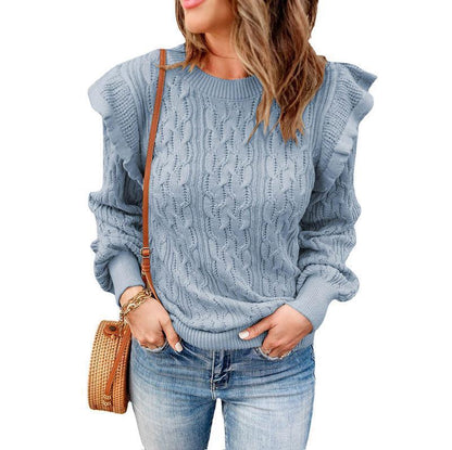 Women's knit sweater with ruffle details and textured design NOVAE