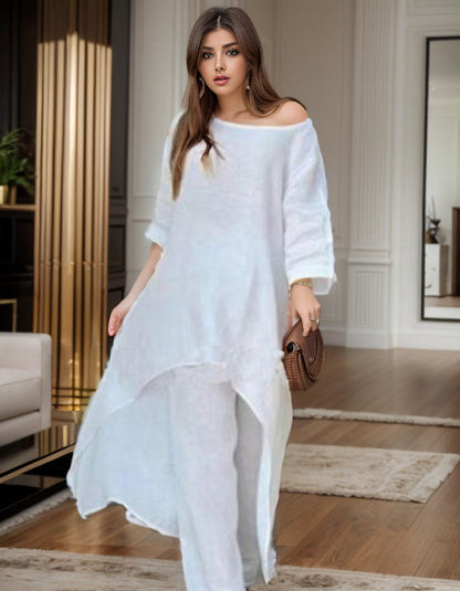 Women's elegant linen blouse with an asymmetrical cut and casual design NOVAE